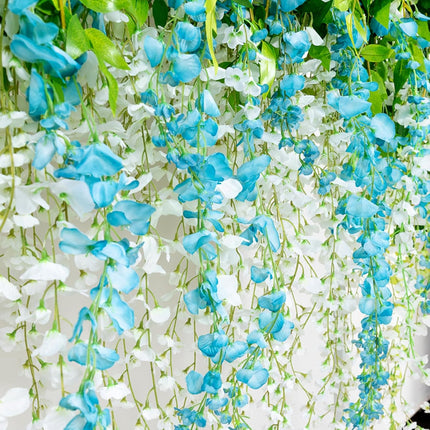 24 Pack Lake Blue Wisteria Hanging Flowers Garland, 3.77 Feet Lake Blue Artificial Wisteria Flower Vines, Fake Lake Blue Wisteria, Lake Blue Flower Vines for Backdrop, Hanging Flower Garland Decor.