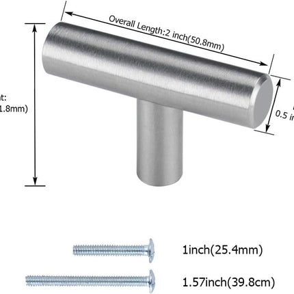 10 Pack Brushed Nickel Cabinet Knobs Cabinet Hardware - Brushed Nickel Drawer Knobs Kitchen Cabinet Knobs T Bar Drawer Pull Knobs 1/2 inch Diameter Overall Length 50mm.