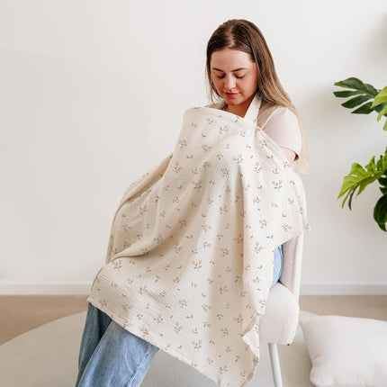 Muslin Nursing Covers for Breastfeeding, Privacy Breast Feeding Cover with Arch Neckline, 100% Cotton Nursing Apron.