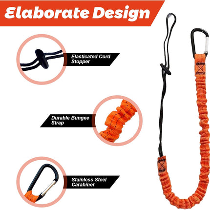 10pcs Retractable Tool Lanyards for Hand Tools with Carabiner and Adjustable Loop End, Extendable Length 31.5 "-43.3", Aluminum Screw Lock Carabiner with Shock Cord Stopper.