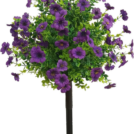 Artificial Boxwood Topiary Balls Trees with Flowers for Outdoor Fake Plants with Ground Spike 24 Inch Resistant Faux Greenery Shrubs Faux Plants for Front Door Garden Yard Porch Patio Decor (Purple).