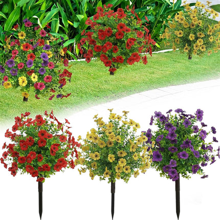 Artificial Boxwood Topiary Balls Trees with Flowers for Outdoor Fake Plants with Ground Spike 24 Inch Resistant Faux Greenery Shrubs Faux Plants for Front Door Garden Yard Porch Patio Decor (Purple).