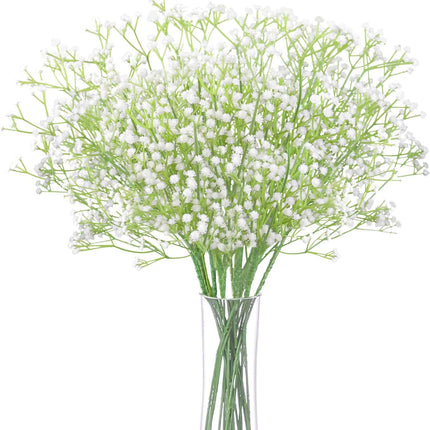 10Pcs Artificial Baby Breath Flowers White with Long Stem, Real Touch Silk Gypsophila Bouquets Bulk for Wedding, DIY Floral Arrangements, Home & Office Decor, Party Centerpieces, White.