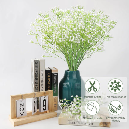 10Pcs Artificial Baby Breath Flowers White with Long Stem, Real Touch Silk Gypsophila Bouquets Bulk for Wedding, DIY Floral Arrangements, Home & Office Decor, Party Centerpieces, White.