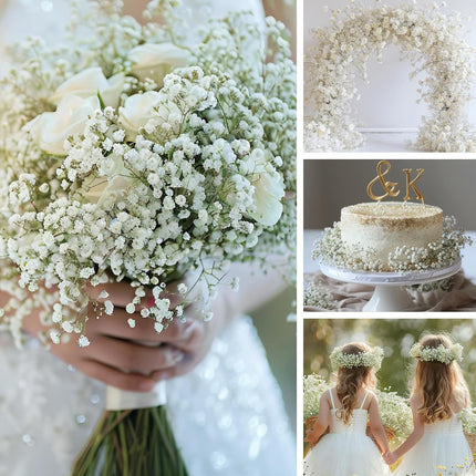 10Pcs Artificial Baby Breath Flowers White with Long Stem, Real Touch Silk Gypsophila Bouquets Bulk for Wedding, DIY Floral Arrangements, Home & Office Decor, Party Centerpieces, White.