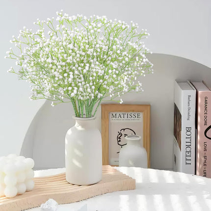 10Pcs Artificial Baby Breath Flowers White with Long Stem, Real Touch Silk Gypsophila Bouquets Bulk for Wedding, DIY Floral Arrangements, Home & Office Decor, Party Centerpieces, White.