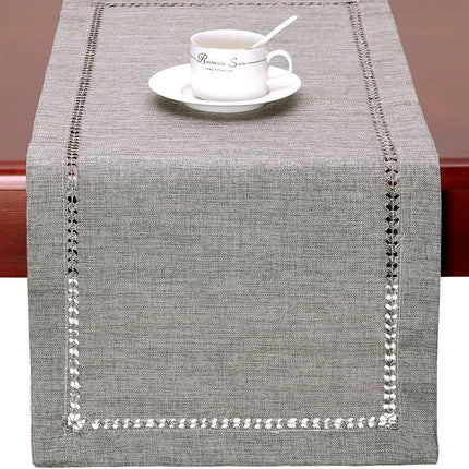 Handmade Hemstitch Gray Dining Table Runner Or Dresser Scarf, Rectangular 14 by 72 Inch.