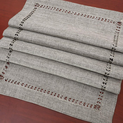 Handmade Hemstitch Gray Dining Table Runner Or Dresser Scarf, Rectangular 14 by 72 Inch.