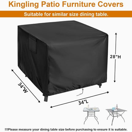 Outdoor Table Cover Square, 34 inch Square Patio Table Cover, Waterproof Small Table Cover Outdoor Patio Furniture Cover - 34'' x 34'' x 28''.