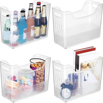 4 Pcs Freezer Organizer Bins with Wheel Plastic Organizer Bins Tall Narrow Kitchen Organization Pantry Organizer Snack Storage Containers for Office Refrigerator(10 x 13.3 x 5.5 Inch).