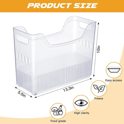 4 Pcs Freezer Organizer Bins with Wheel Plastic Organizer Bins Tall Narrow Kitchen Organization Pantry Organizer Snack Storage Containers for Office Refrigerator(10 x 13.3 x 5.5 Inch).