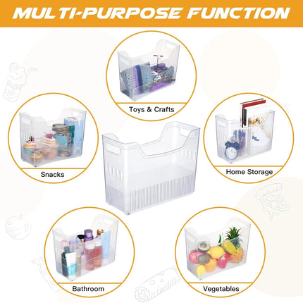 4 Pcs Freezer Organizer Bins with Wheel Plastic Organizer Bins Tall Narrow Kitchen Organization Pantry Organizer Snack Storage Containers for Office Refrigerator(10 x 13.3 x 5.5 Inch).