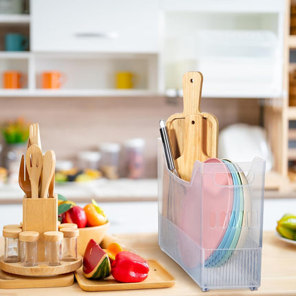 4 Pcs Freezer Organizer Bins with Wheel Plastic Organizer Bins Tall Narrow Kitchen Organization Pantry Organizer Snack Storage Containers for Office Refrigerator(10 x 13.3 x 5.5 Inch).