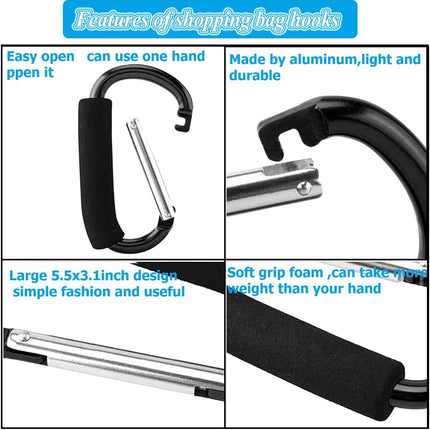 Stroller Hooks by Baby,Large Stroller Hooks for Mommy, 2 pcs Carabiner Stroller Hook Organizer for Hanging Purses, Diaper Bag, Shopping Bags (Sky Blue).