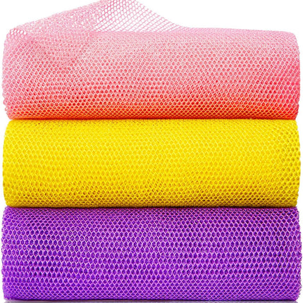 3 Pieces African Bath Sponge Exfoliating Scrubbing Long Net Rag Wash Shower Body Scrubber, Yellow Pink Purple.