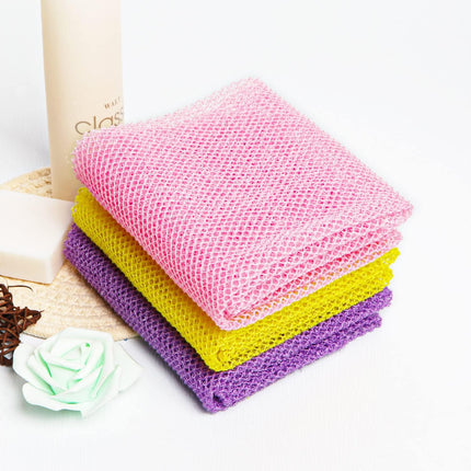 3 Pieces African Bath Sponge Exfoliating Scrubbing Long Net Rag Wash Shower Body Scrubber, Yellow Pink Purple.