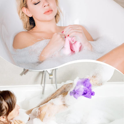 3 Pieces African Bath Sponge Exfoliating Scrubbing Long Net Rag Wash Shower Body Scrubber, Yellow Pink Purple.