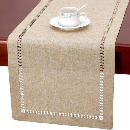 Handmade Hemstitch Beige Table Runner Or Dresser Scarf, Rectangular 14 By 108 Inch.