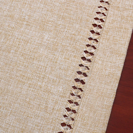 Handmade Hemstitch Beige Table Runner Or Dresser Scarf, Rectangular 14 By 108 Inch.