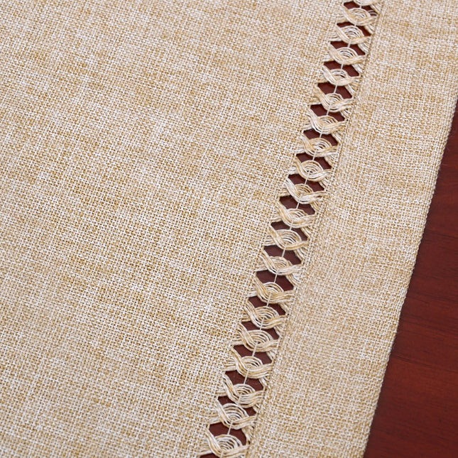 Handmade Hemstitch Beige Table Runner Or Dresser Scarf, Rectangular 14 By 108 Inch.