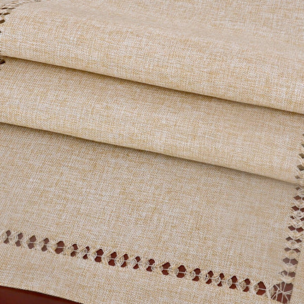 Handmade Hemstitch Beige Table Runner Or Dresser Scarf, Rectangular 14 By 108 Inch.