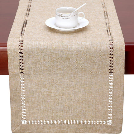 Handmade Hemstitch Beige Table Runner Or Dresser Scarf, Rectangular 14 By 108 Inch.