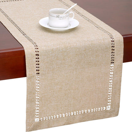 Handmade Hemstitch Beige Table Runner Or Dresser Scarf, Rectangular 14 By 108 Inch.