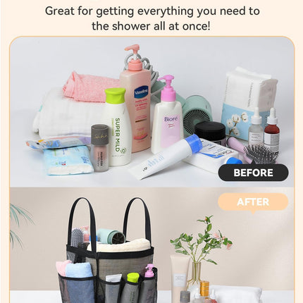 Mesh Shower Caddy Tote, Large Shower Caddy Basket Portable, Quick Dry Hanging Toiletry Bag, 8 Storage Pocket Handle Bath Organizer for College Dorm, Gym, Camp, Travel.