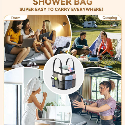Mesh Shower Caddy Tote, Large Shower Caddy Basket Portable, Quick Dry Hanging Toiletry Bag, 8 Storage Pocket Handle Bath Organizer for College Dorm, Gym, Camp, Travel.