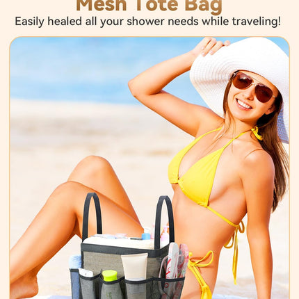 Mesh Shower Caddy Tote, Large Shower Caddy Basket Portable, Quick Dry Hanging Toiletry Bag, 8 Storage Pocket Handle Bath Organizer for College Dorm, Gym, Camp, Travel.