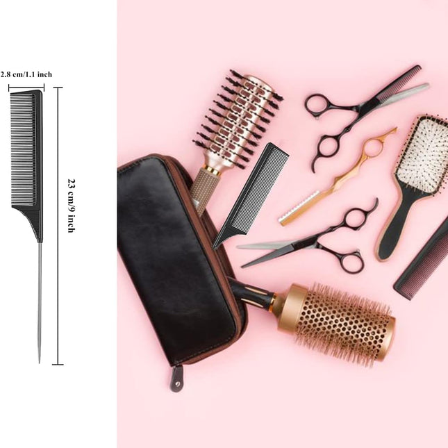 2 Pack Tail Comb, Carbon Fiber Stainless Steel Pintail and Heat Resistant Rat Teasing Comb for Daughter Women, Black.