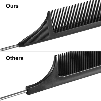 2 Pack Tail Comb, Carbon Fiber Stainless Steel Pintail and Heat Resistant Rat Teasing Comb for Daughter Women, Black.