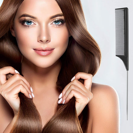 2 Pack Tail Comb, Carbon Fiber Stainless Steel Pintail and Heat Resistant Rat Teasing Comb for Daughter Women, Black.