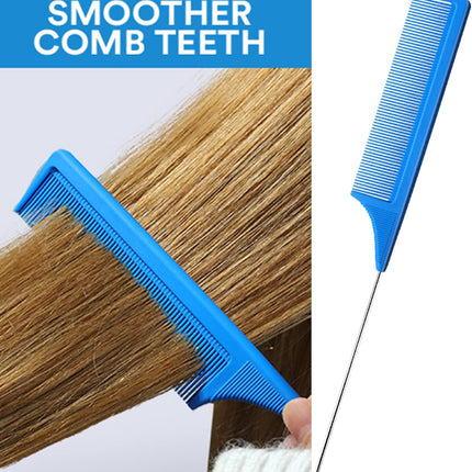 3 Pack Rat Tail Comb, Carbon Fiber Heat Resistant Teasing Combs with Stainless Steel Pintail for Women,Women Hair (black+blue+pink).