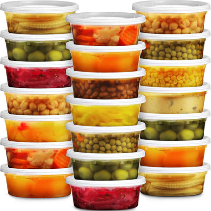 Deli Food Containers with Lids - 8 oz 60 Sets- Ideal for Food, Snacks, Takeout, Meal Prep - 1 Cup Small Durable Clear Containers for Food - Stackable and Durable, Freezer, Dishwasher & Microwave Safe.