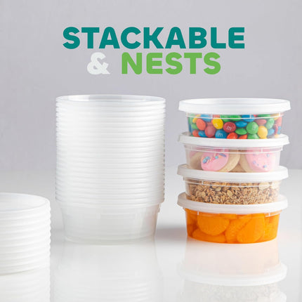 Deli Food Containers with Lids - 8 oz 60 Sets- Ideal for Food, Snacks, Takeout, Meal Prep - 1 Cup Small Durable Clear Containers for Food - Stackable and Durable, Freezer, Dishwasher & Microwave Safe.