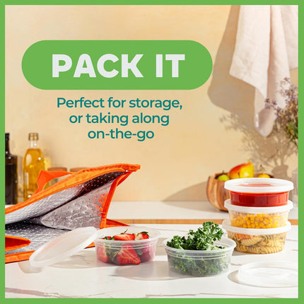 Deli Food Containers with Lids - 8 oz 60 Sets- Ideal for Food, Snacks, Takeout, Meal Prep - 1 Cup Small Durable Clear Containers for Food - Stackable and Durable, Freezer, Dishwasher & Microwave Safe.