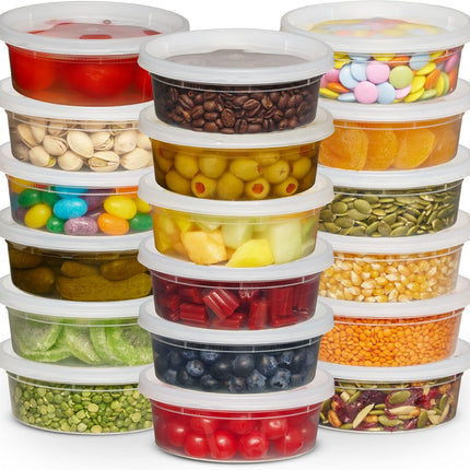 Deli Food Containers with Lids - 8 oz 60 Sets- Ideal for Food, Snacks, Takeout, Meal Prep - 1 Cup Small Durable Clear Containers for Food - Stackable and Durable, Freezer, Dishwasher & Microwave Safe.