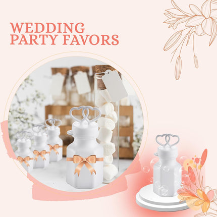 Wedding Bubbles with Wands - (48 Count) Bulk Mini Double Heart Top Bubbles for Wedding Send Off, Bridal Party Favors, Engagement, Anniversary Celebrations, Toy Gifts for Kids, Boys or Girls.