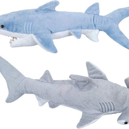 Stuffed Animal Sharks - Pack of 2 Large, 14 inch Mako & 13 inch Hammerhead Plush Shark Toys, Stuff Animals Toy, for Baby Toddlers & Kids.