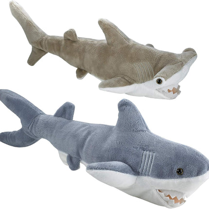 Stuffed Animal Sharks - Pack of 2 Large, 14 inch Mako & 13 inch Hammerhead Plush Shark Toys, Stuff Animals Toy, for Baby Toddlers & Kids.