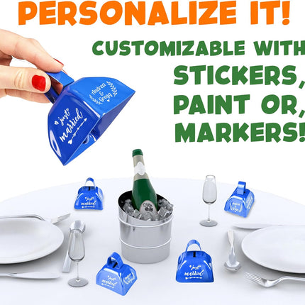 Metal Cowbells - Blue 3 Inch Cow Bells Noise Makers, Loud Call Bell with Handles for Sporting Events, Cheering, Team Spirit, Noisemakers, Weddings, (Pack of 12).