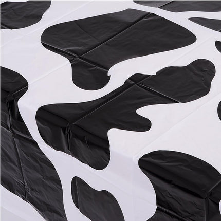 Cow Print Tablecloth (Pack of 3) 54 x 72 Inch Tablecloths for Farm Animal Themed Parties, Birthday Party Supplies and Picnic Table Covers, (Black and White).