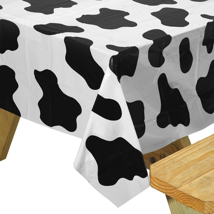 Cow Print Tablecloth (Pack of 3) 54 x 72 Inch Tablecloths for Farm Animal Themed Parties, Birthday Party Supplies and Picnic Table Covers, (Black and White).