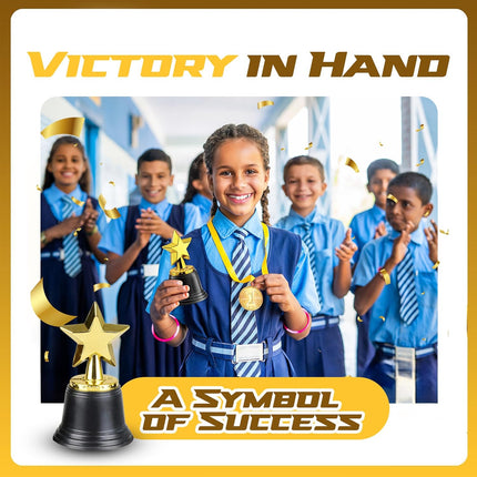 Star Trophy Awards - Pack of 12 Bulk - 4.5 Inch, Gold Award Trophies for Kids Party Favors, Props, Rewards, Winning Prizes, Competitions for Kids and Adults.