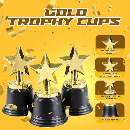 Star Trophy Awards - Pack of 12 Bulk - 4.5 Inch, Gold Award Trophies for Kids Party Favors, Props, Rewards, Winning Prizes, Competitions for Kids and Adults.