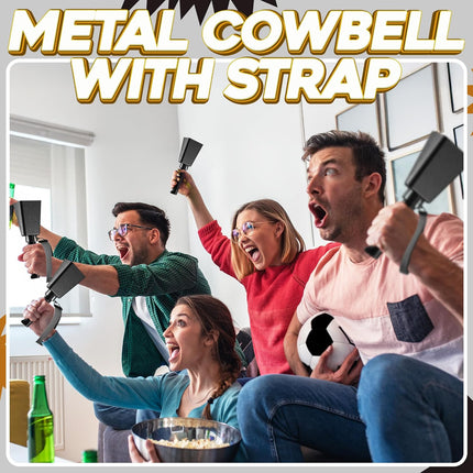 9" Metal Cowbells with Handle - (1 Pack) Cow Bells Loud Cheering Noise Makers for Sporting Events, Football Games, School Spirit, Rallies & Celebrations - Black Steel Percussion Music Instrument.