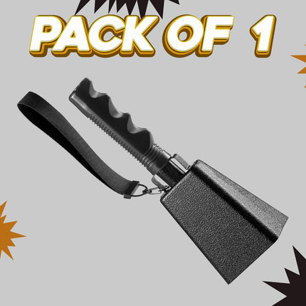 9" Metal Cowbells with Handle - (1 Pack) Cow Bells Loud Cheering Noise Makers for Sporting Events, Football Games, School Spirit, Rallies & Celebrations - Black Steel Percussion Music Instrument.