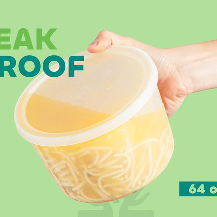 64 oz Food Storage Containers with Lids Pack of 6, Half Gallon Round Plastic Deli Container with Leak-Proof Lid, BPA-Free, Freezer, Dishwasher & Microwave Safe.