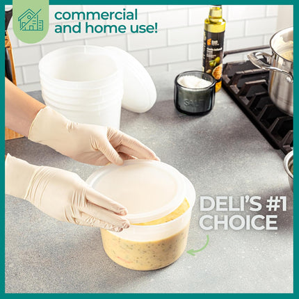 64 oz Food Storage Containers with Lids Pack of 6, Half Gallon Round Plastic Deli Container with Leak-Proof Lid, BPA-Free, Freezer, Dishwasher & Microwave Safe.
